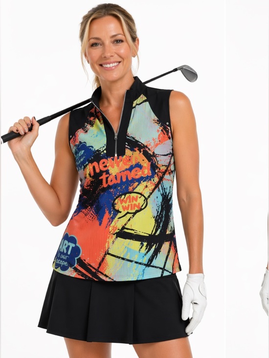 jamie sadock Tops - Jamie Sadock Crinkle Neon Sleeveless Top Artsy Golf Pickleball Excellent Size M
